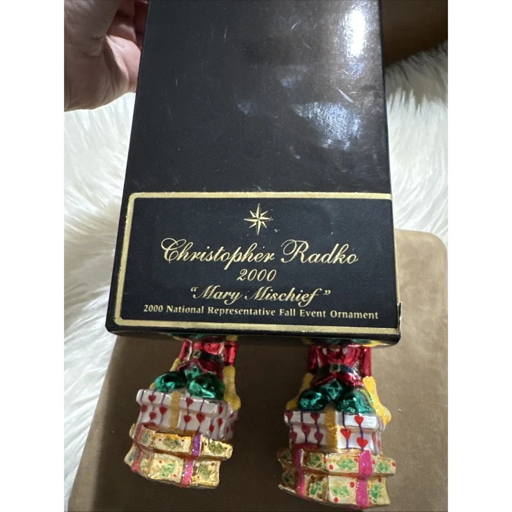 christopher radko lot of 2 Mary Mischief elf christmas ornaments VNTG 2000 w box